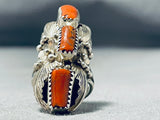 Dazzling Native American Navajo Coral Sterling Silver Ring-Nativo Arts