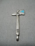 Impressive Vintage Native American Navajo Tomahawk Turquoise Inlay Sterling Silver Pendant-Nativo Arts