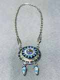 One Of The Most Unique Vintage Native American Zuni Turquoise Inlay Sterling Silver Necklace-Nativo Arts