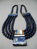 Native American One Of The Best Santo Domingo Lapis Sterling Silver Necklace-Nativo Arts