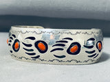 Signed Native American Navajo Coral Sterling Silver Bear Paw Bracelet-Nativo Arts