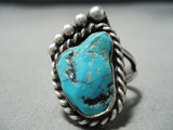 Unique Vintage Native American Navajo Turquoise Foot Sterling Silver Ring Old-Nativo Arts