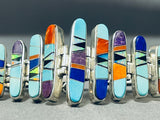 One Of Best Ever Vintage Native American Navajo Turquoise Inlay Link Sterling Silver Bracelet-Nativo Arts