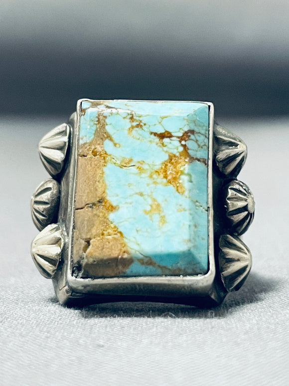 Marvelous Vintage Native American Navajo #8 Mine Turquoise Sterling Silver Ring-Nativo Arts