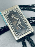 Rare Kokopelli Side Inlay Vintage Native American Navajo Turquois Esterling Silver Bolo Tie-Nativo Arts