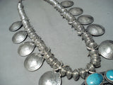 800 Gram Very Rare Native American Navajo Turquoise Sterling Silver Squash Blossom Necklace!!-Nativo Arts
