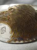 Completely Hand Carved Vintage Native American Navajo Gold Sterling Silver Eagle Bracelet-Nativo Arts