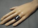 Important Bird Artist Zuni Native American Onyx Sterling Silver Ring-Nativo Arts