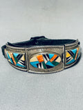 One Of Most Unique Ever Vintage Native American Navajo Turquoise Inlay Sterling Silver Bracelet-Nativo Arts