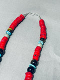Authentic Singer Native American Navajo Coral Turquoise Sterling Silver Necklace-Nativo Arts