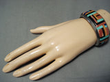 Thicker Signed Vintage Native American Navajo Turquoise Shell Inlaid Sterling Silver Bracelet-Nativo Arts