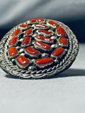 Darlene Begay Vintage Stunning Native American Navajo Signed Coral Cluster Sterling Silver Ring-Nativo Arts