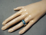 Intricate Vintage Native American Navajo Turquoise Inlay Sterling Silver Ring Old-Nativo Arts