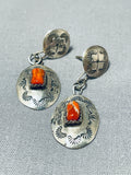 Incredible Vintage Native American Navajo Coarl Sterling Silver Earrings-Nativo Arts