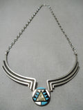 Incredible Detailed Vintage Native American Navajo Turquoise Sterling Silver Swgmented Necklace-Nativo Arts