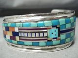 One Of The Most Detailed Vintage Native American Navajo Turquois Esterling Silver Bracelet-Nativo Arts