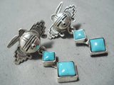 Amazing Native American Navajo Sleeping Beauty Turquoise Sterling Silver Kachina Earrings-Nativo Arts