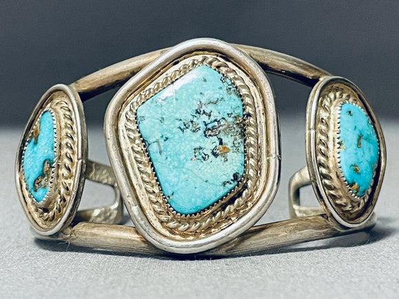 Rare Turquoise Vintage Native American Navajo Easter Blue Sterling Silver Bracelet-Nativo Arts