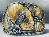 122 Gram Vintage Al Chee Native American Navajo Gold Sterling Silver Eagle Bracelet-Nativo Arts
