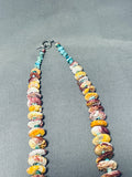 Native American Substantial Vintage Navajo Spiny Oyster Turquoise Inlay Necklace-Nativo Arts