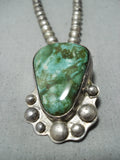 Amazing Vintage Native American Navajo Green Turquoise Sterling Silver Necklace Old-Nativo Arts