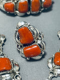 One Of The Best Native American Navajo Chunky Coral Sterling Silver Bracelet Necklace Set-Nativo Arts