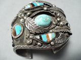 Authentic Museum Vintage Native American Navajo Turquoise Inlay Sterling Silver Bracelet-Nativo Arts
