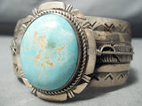 Intense Vintage Native American Navajo #8 Turquoise Sterling Silver Feather Bracelet-Nativo Arts