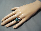 Geneva Terrazas Vintage Native American Zuni Turquoise Croal Sterling Silver Ring Old-Nativo Arts