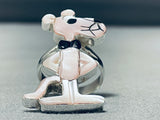 Pink Panther Very Unique Native American Zuni Pink Shell Sterling Silver Tall Ring-Nativo Arts