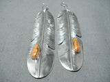 So Long Vintage Native American Navajo Spiny Oyster Sterling Silver Feather Earrings-Nativo Arts