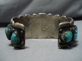 Heavy 121 Gram Vintage Native American Navajo Chunky Turquoise Sterling Silver Bracelet-Nativo Arts
