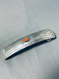 Elegant Native American Navajo Coral Sterling Silver Barette-Nativo Arts