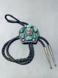 Chief Vintage Native American Navajo Turquoise Sterling Silver Bolo Tie Old-Nativo Arts