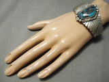 Important Vintage Native American Navajo Old Morenci Turquoise Sterling Silver Flank Bracelet-Nativo Arts