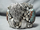 237 Gram Native American #8 Turquoise Sterling Silver Buffalo Bracelet-Nativo Arts