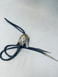 Chief Head Vintage Sterling Silver Turquoise Spiny Oyster Bolo Tie-Nativo Arts