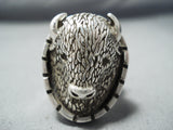 Best Vintage Native American Navajo Buffalo Turquoise Inlay Sterling Silver Ring-Nativo Arts