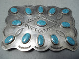 Magnificent Vintage Native American Navajo Kingman Turquoise Sterling Silver Buckle-Nativo Arts