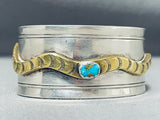 Gold Snake Vintage Native American Navajo Morenci Turquoise Sterling Silver Bracelet-Nativo Arts