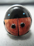 Rare Ladybug Native American Navajo Ben Begaye (d.) Turquoise Coral Sterling Silver Ring-Nativo Arts