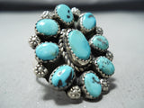 Marvelous Vintage Native American Navajo Old Kingman Turquoise Cluster Sterling Silver Ring-Nativo Arts