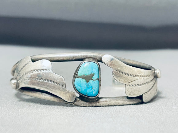 Breathtaking Vintage Native American Navajo Pilot Mountain Turquoise Sterling Silver Bracelet-Nativo Arts