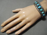 Excellent Vintage Navajo Turquoise Sterling Silver Bracelet Old Native American-Nativo Arts