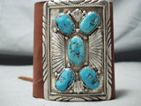 Spectacular Vintage Native American Navajo Morenci Turquoise Sterling Silver Bowguard-Nativo Arts