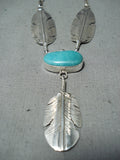 Impressive Navajo Native American Turquoise Sterling Silver Feathers Necklace-Nativo Arts