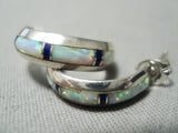 Native American Beautiful Vintage Zuni Opal Sterling Silver Earrings-Nativo Arts