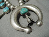 Early Vintage Native American Navajo Big Bead Sterling Silver Turquoise Squash Blossom Necklace-Nativo Arts