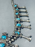Bisbee Turquoise Vintage Native American Navajo Sterling Silver Squash Blossom Necklace-Nativo Arts