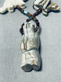 Expressive Grizzly Native American Navajo Turquoise Sterling Silver Necklace-Nativo Arts